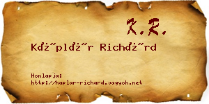 Káplár Richárd névjegykártya